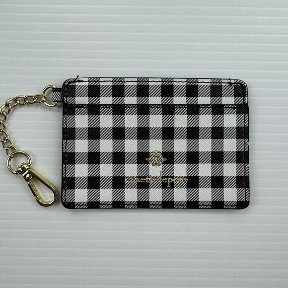 Nanette Lepore Plaid Card Holder Black White Checkered Keychain Wallet - Picture 8 of 8